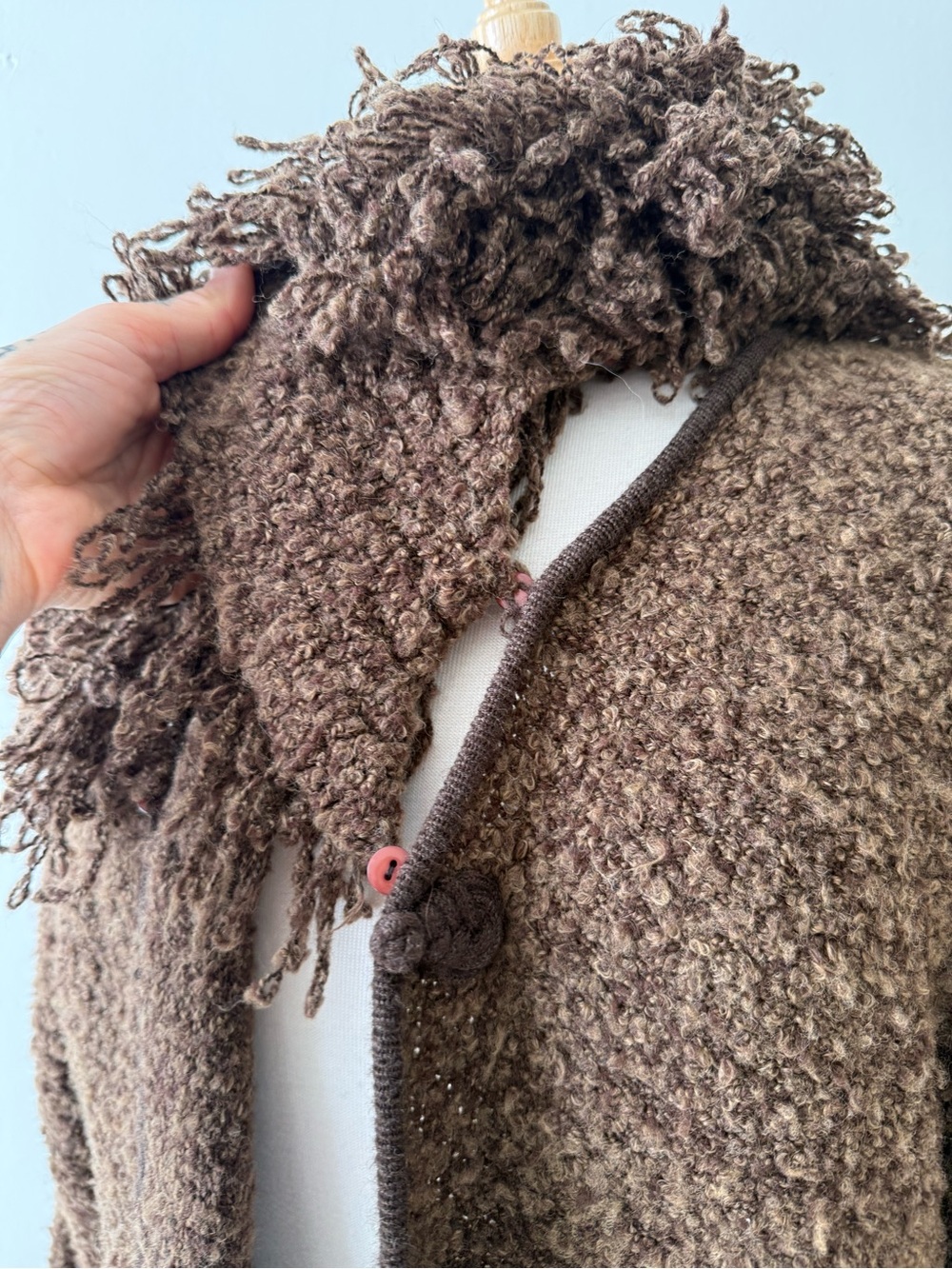 Penny Lane Long Brown Shaggy Duster Cardigan Boho Festival Coat Sweater - Picture 6 of 13